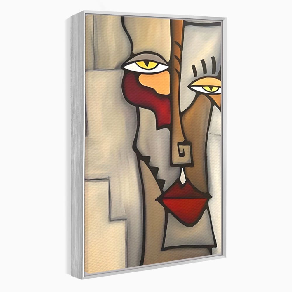 Tablou canvas cu tablou canvas cu portret cubist, in rama de aluminiu argintiu